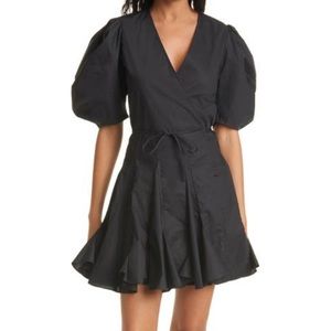 Rhode Claudine Puff Sleeve Wrap Black Dress